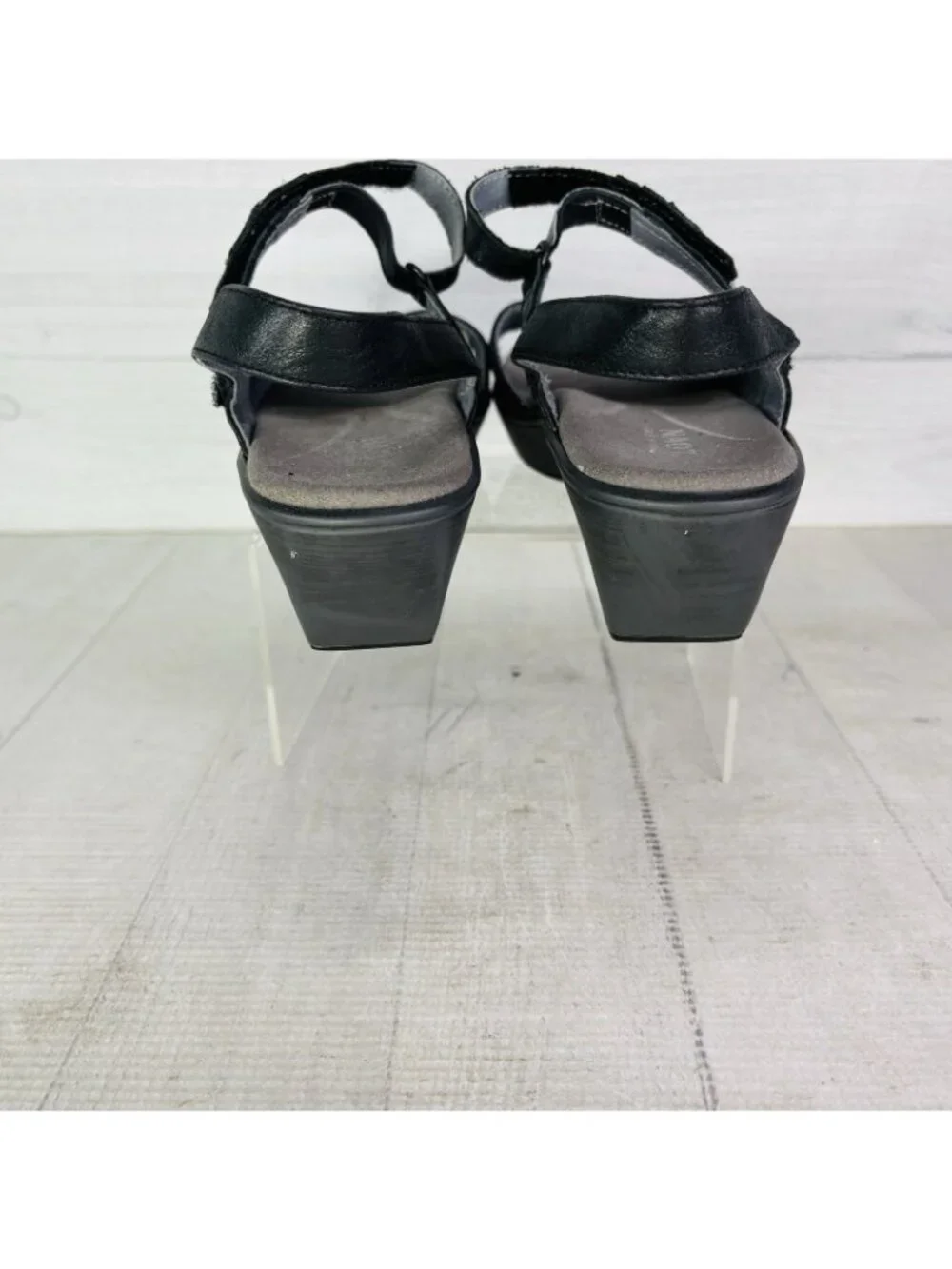 Naot VINEYARD Black Leather Rhinestone Slingback Wedge Heel Sandal Sz 37 US 6.5
